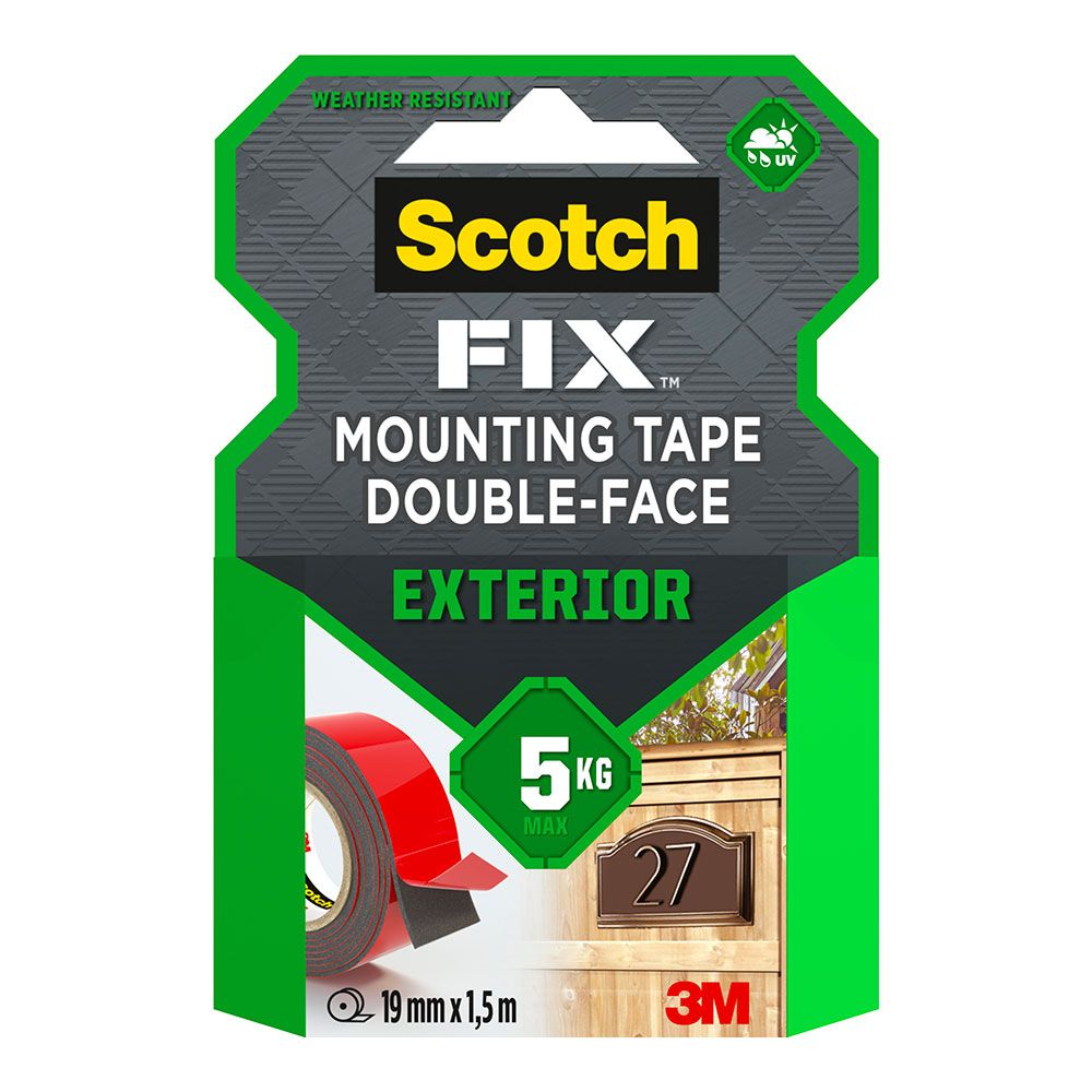 Fita de montagem dupla face, exterior, máx 5 kg, 19 mm x 1,5 m