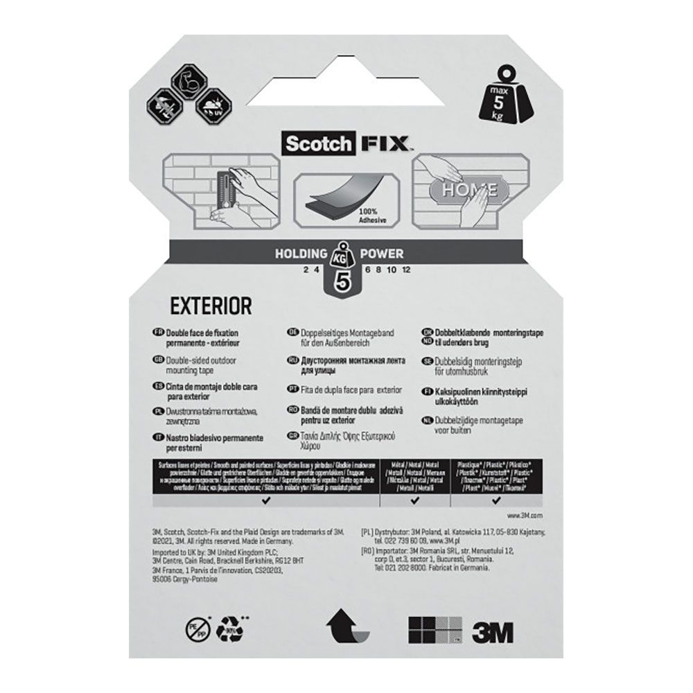 Fita de montagem dupla face, exterior, máx 5 kg, 19 mm x 1,5 m - Image 3