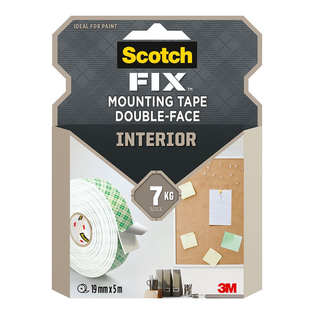 Fita de montagem dupla face para USO interno, máx 7 kg, 19 mm x 5 m