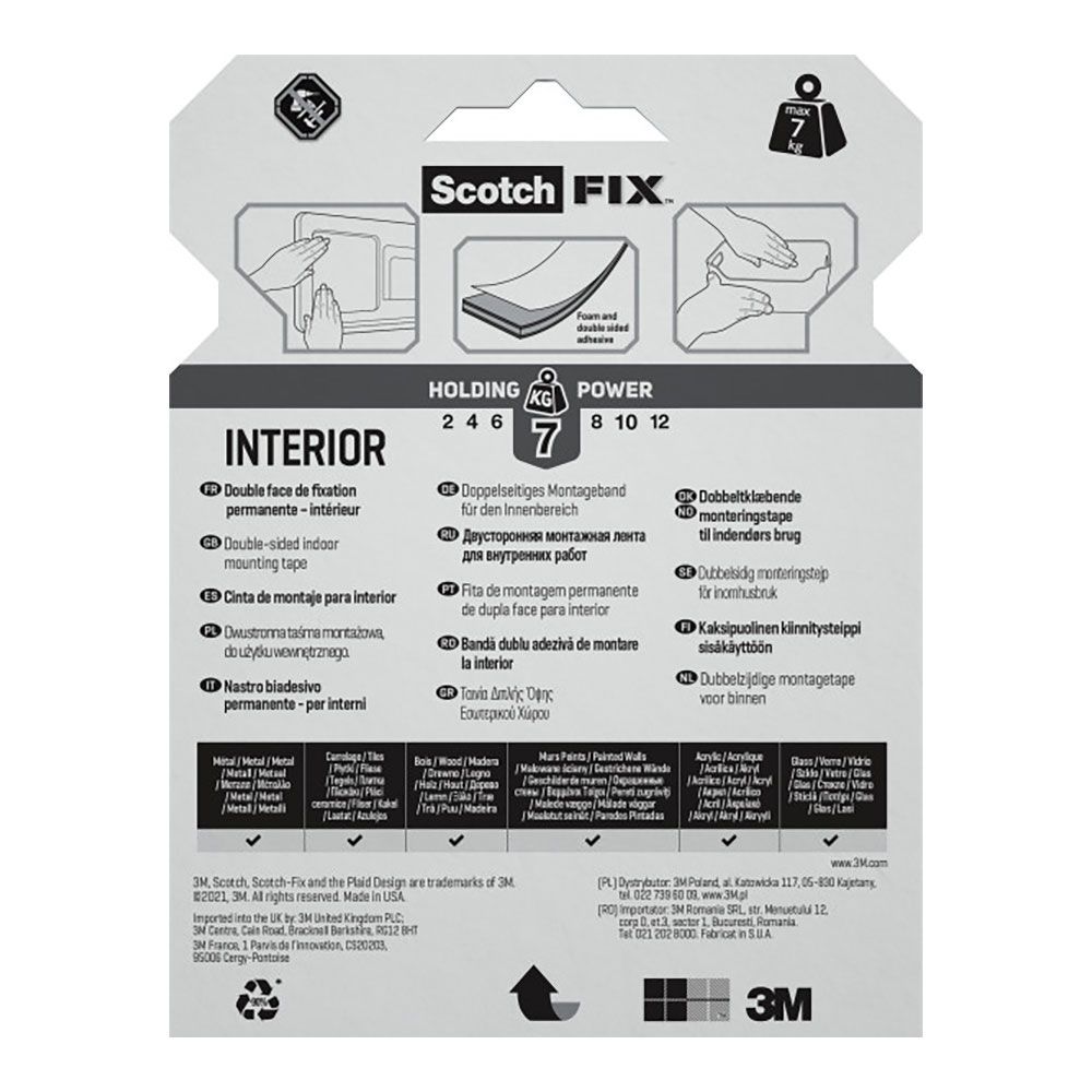Fita de montagem dupla face para USO interno, máx 7 kg, 19 mm x 5 m - Image 3