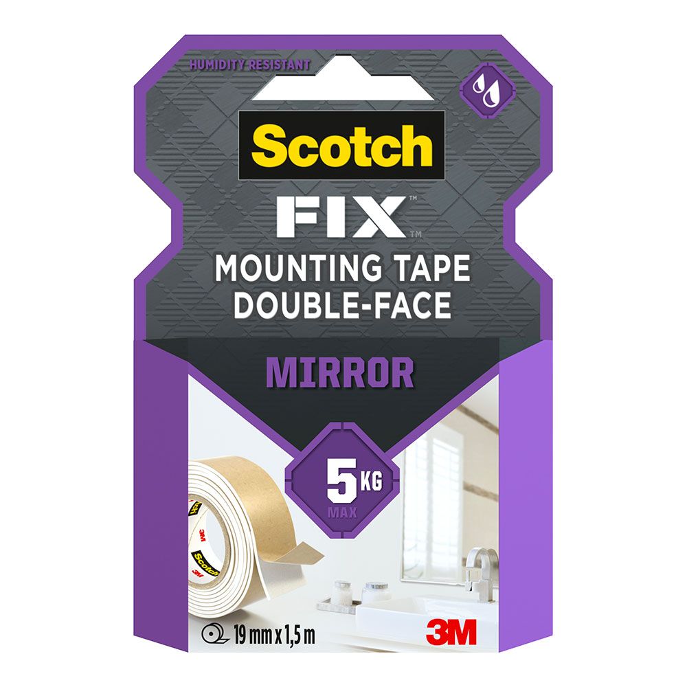 Fita dupla face para montagem de espelhos máx 5 kg 19 mm x 1,5 m