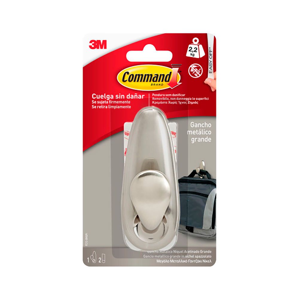 Command gancho em metal, grande, níquel polido, 1 peça + 2 tiras, máx. 2,2 kg - Image 2