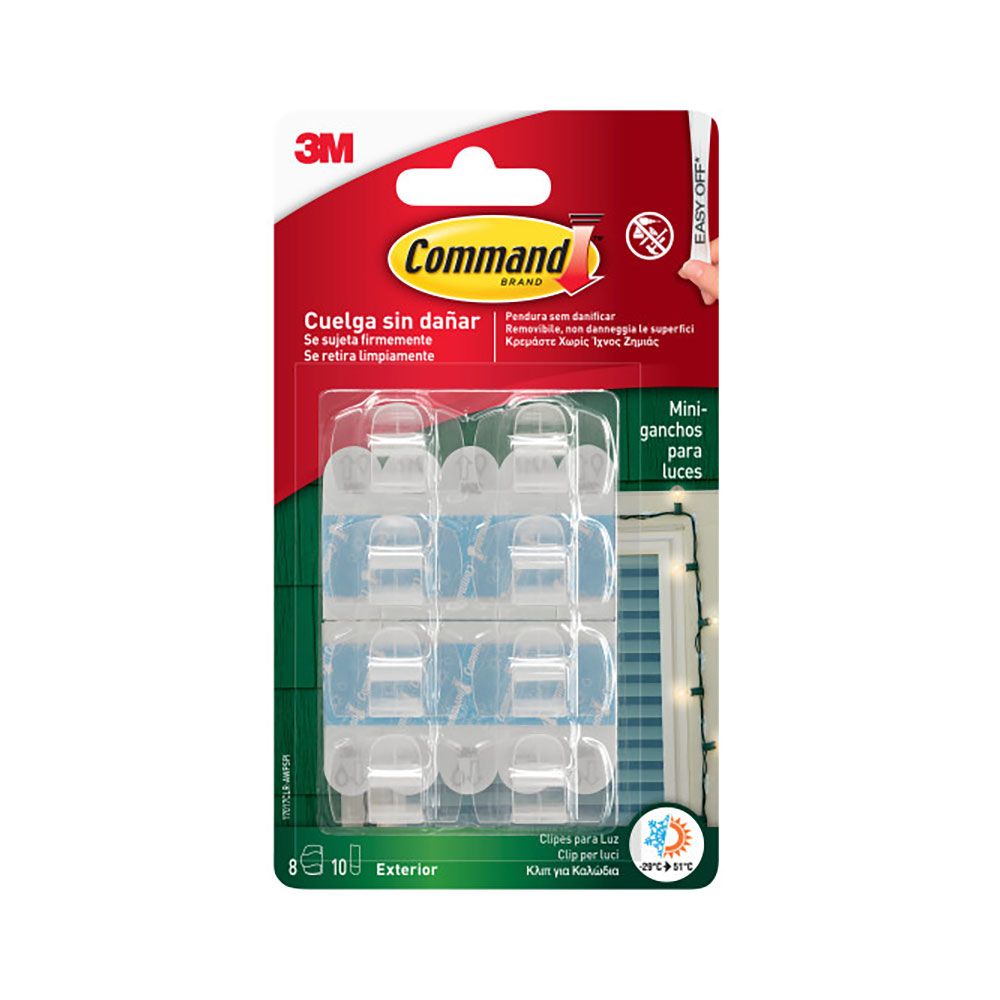 Command mini gancho para luzes, exterior, transparente, 8 unid + 10 tiras - Image 2