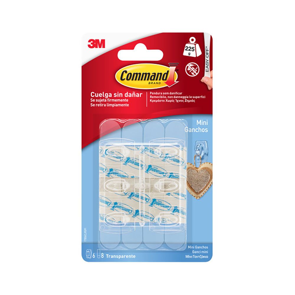 Command mini ganchos, transparentes, 22 x 29 x 11 mm, 6 peças + 8 tiras, máx. - Image 2