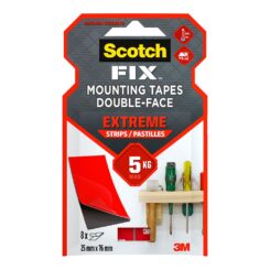 Tira adesiva dupla face extreme preta, máx 5 kg, 25 mm x 76 mm, 8 UDS