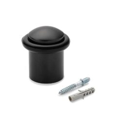 Batente de porta com O-ring, metal e borracha com acabamento preto, fixação com parafusos, blister