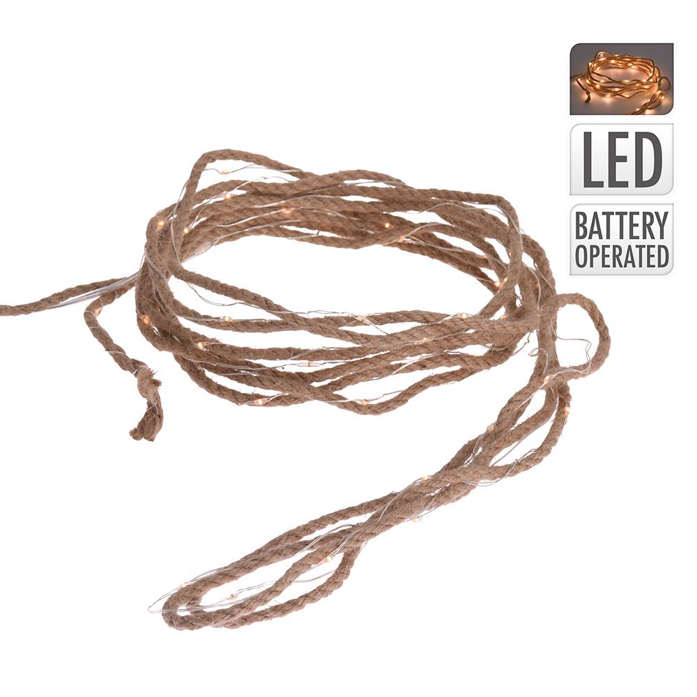 Grinalda de juta a pilhas 50 micro leds branco quente fixos IP20 5,03m - Image 2