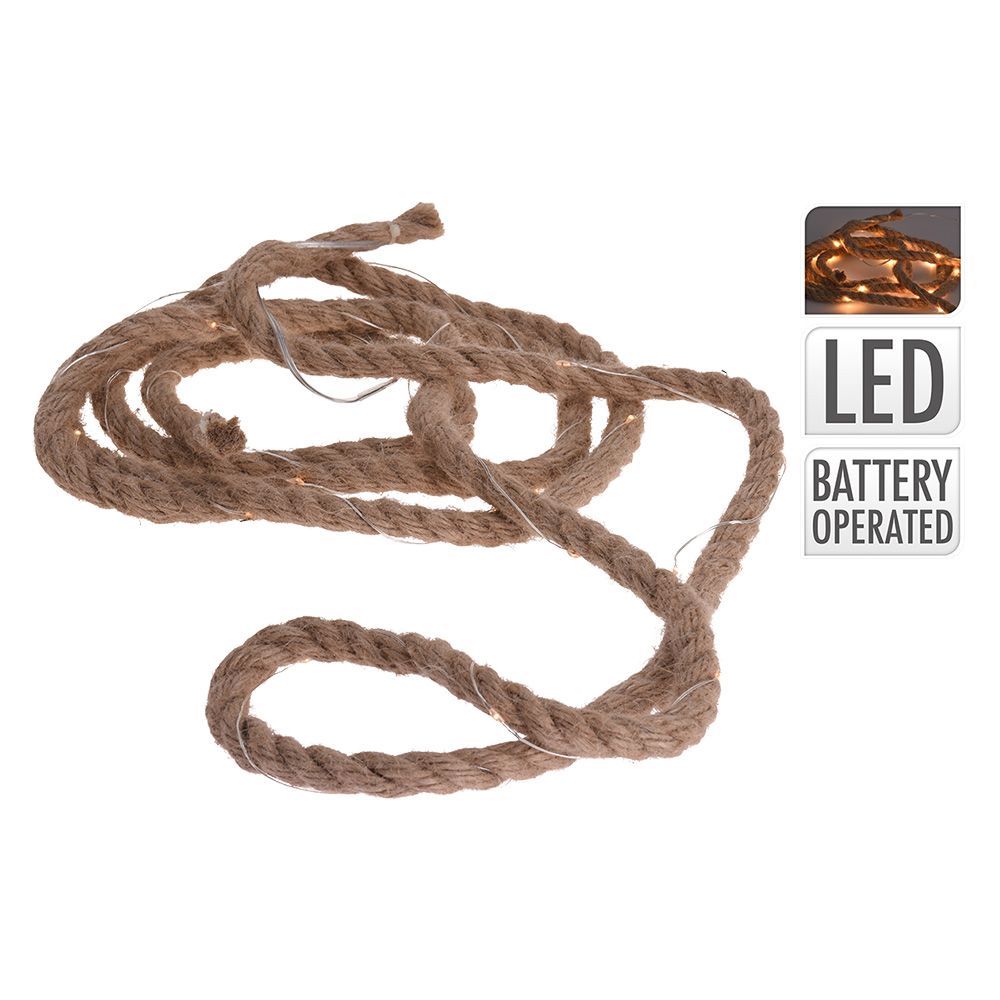 Grinalda de juta a pilhas 30 micro leds branco quente fixos IP20 3,03m - Image 2