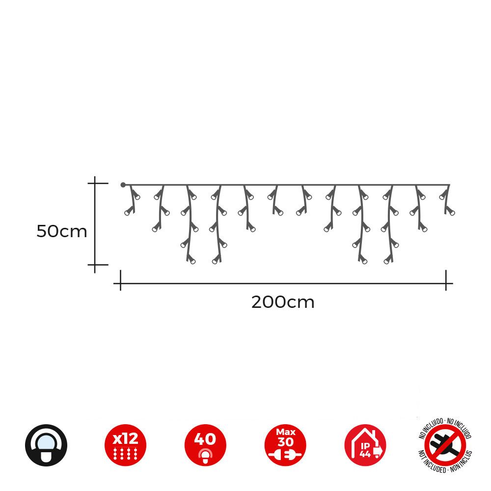 Cortina icicle easy-connect 12 tiras 40 leds branco frio 30V total 0,72W IP44 2x0,5m - Image 2
