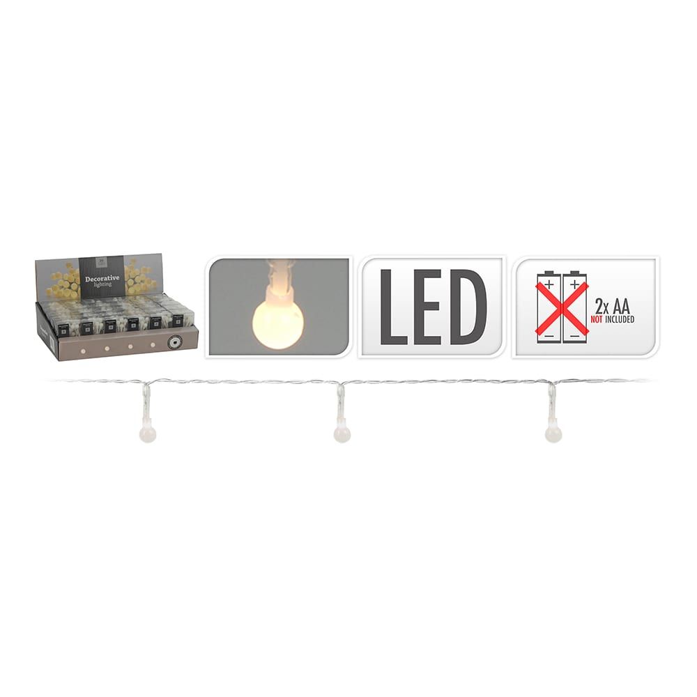 Grinalda a pilhas fixa 20 leds branco quente esféricos 8mm IP20 2,3m - Image 2