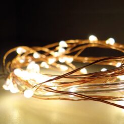 Guirlanda a pilhas, função fixa, uso interno, branco quente, cabo de cobre, 40 LEDs, 195 cm