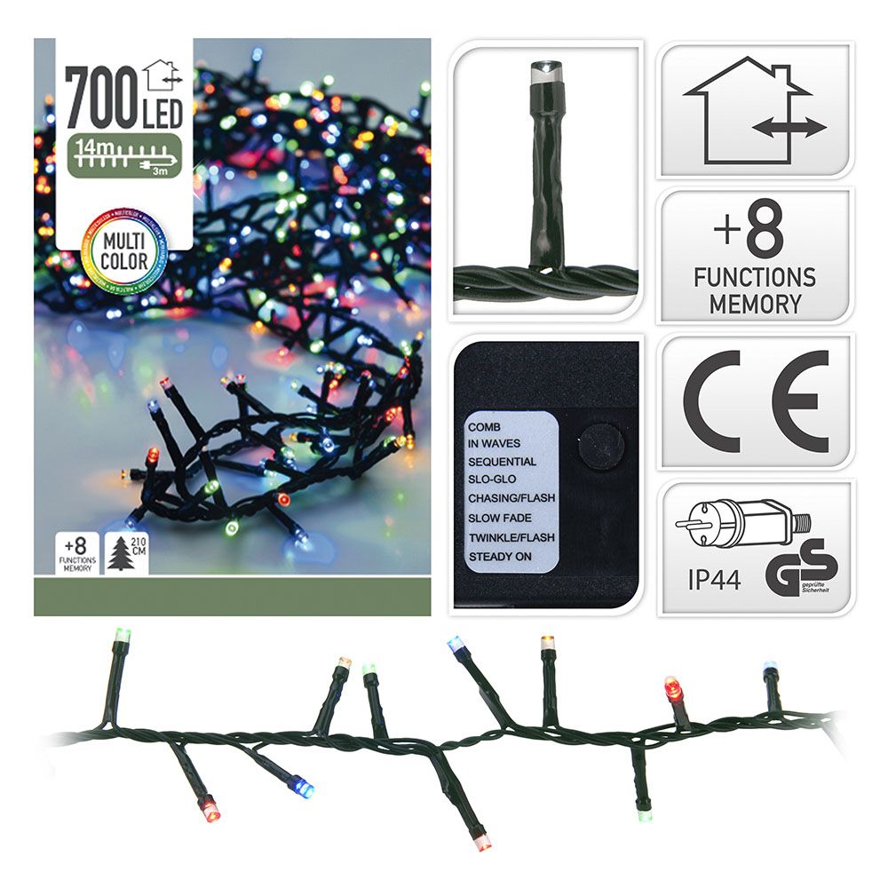 Grinalda LED "tipo espinho" 700 leds multifunções multicor 17m - Image 2