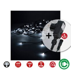 Cortina com programador easy-connect 10 tiras 100 leds branco frio IP44 2x1m