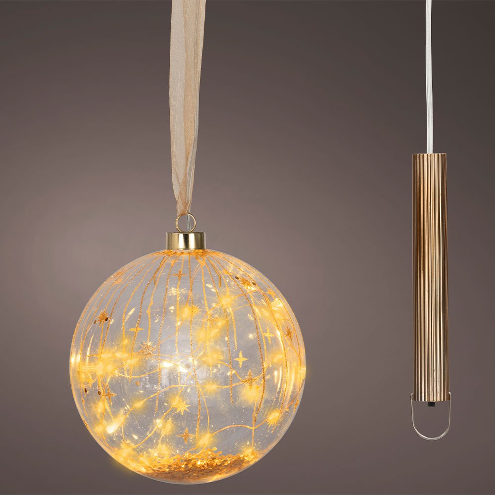 Bola micro led luz cálida, uso interior, a pilas, ø14 cm, transparente con alambre cobre