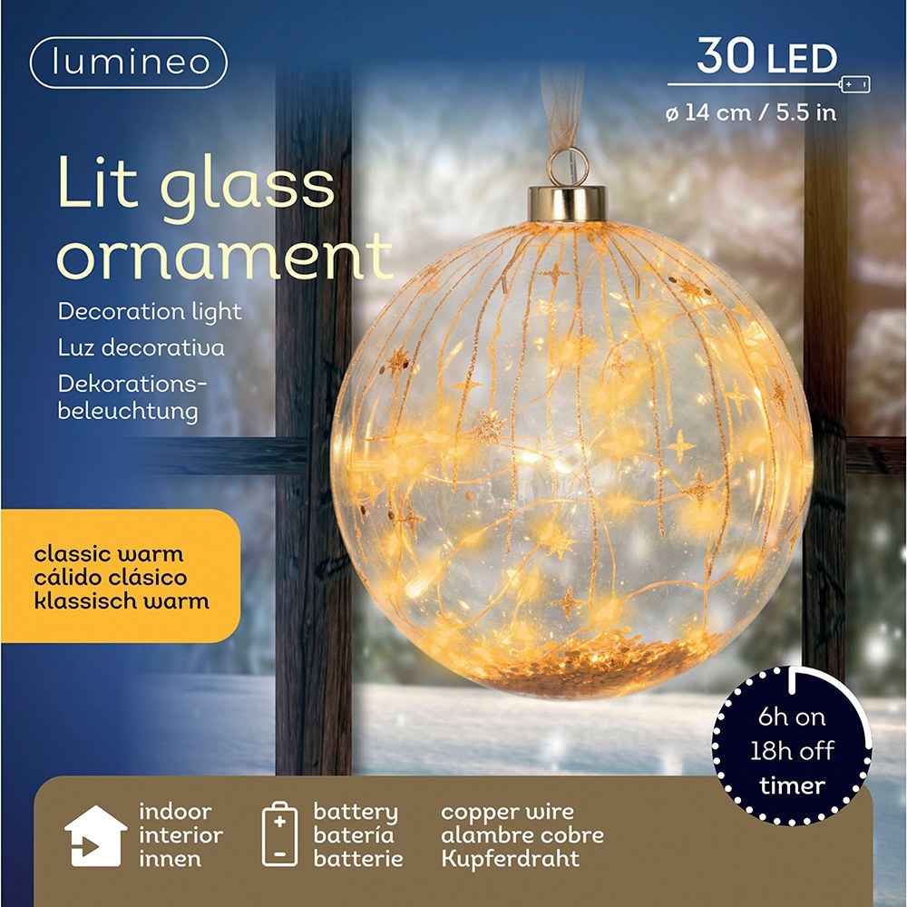 Bola micro led luz cálida, uso interior, a pilas, ø14 cm, transparente con alambre cobre - Image 3