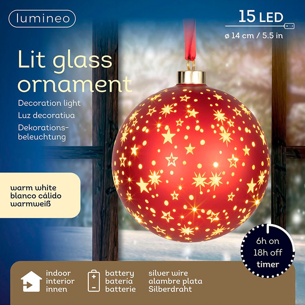 Bola micro led luz cálida, uso interior, a pilas, ø14 cm, roja con alambre plateado - Image 2