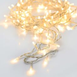 Grinalda a pilhas multifunções 48 leds branco quente cabo transparente IP44 4m