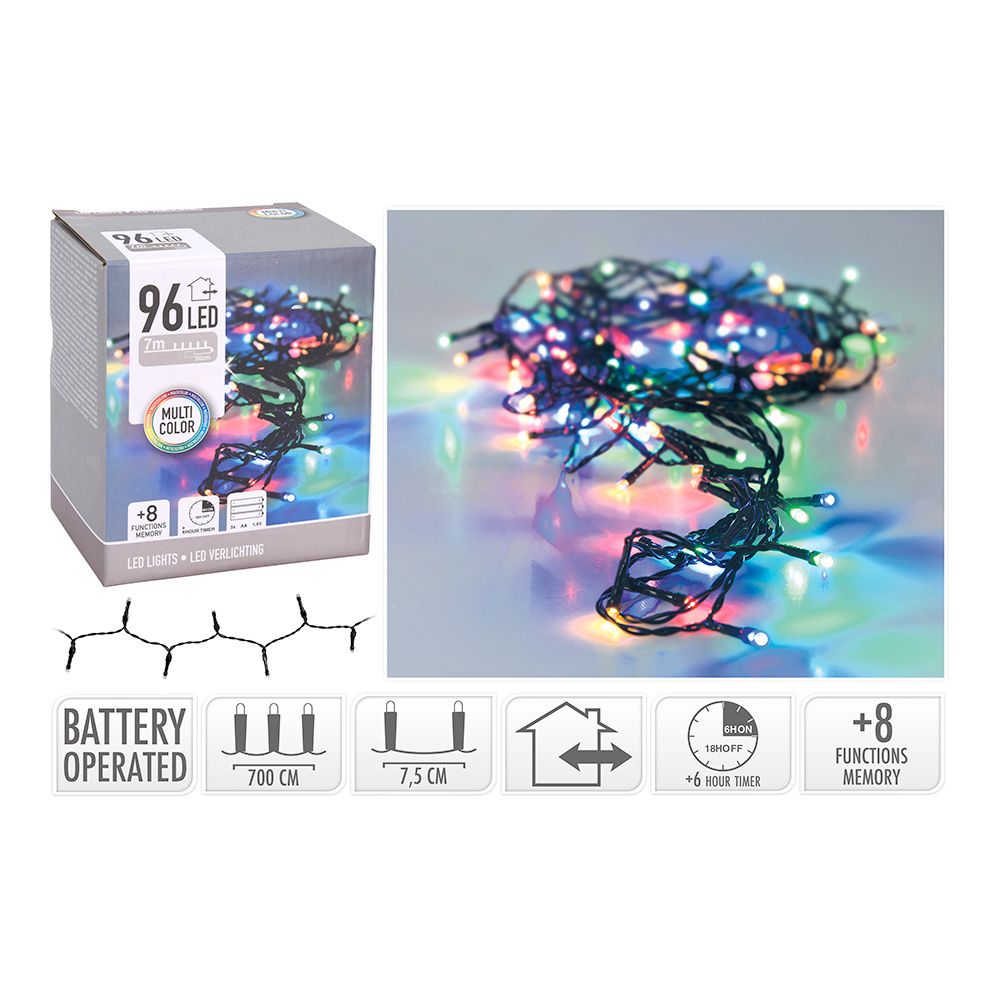Grinalda a pilhas multifunções 96 leds multicor cabo preto IP44 7,50m - Image 2