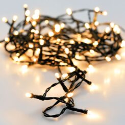 Grinalda a pilhas multifunções 96 leds branco quente cabo preto IP44 7,5m
