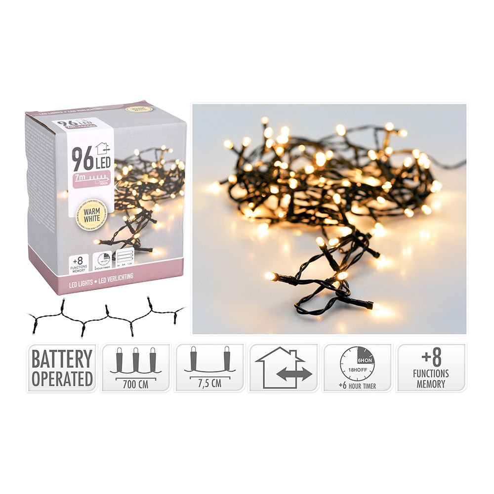Grinalda a pilhas multifunções 96 leds branco quente cabo preto IP44 7,5m - Image 2