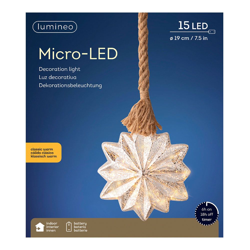 Enfeite estrela de vidro com microled, Ø19x25cm. lumineo - Image 3