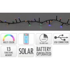 Grinalda LED solar 240 leds, 13 funções intermitentes multicor, cabo verde 10m