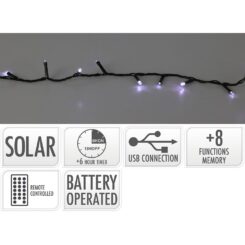 Grinalda LED, 400 leds, 8 funções intermitente em branco frio, solar.