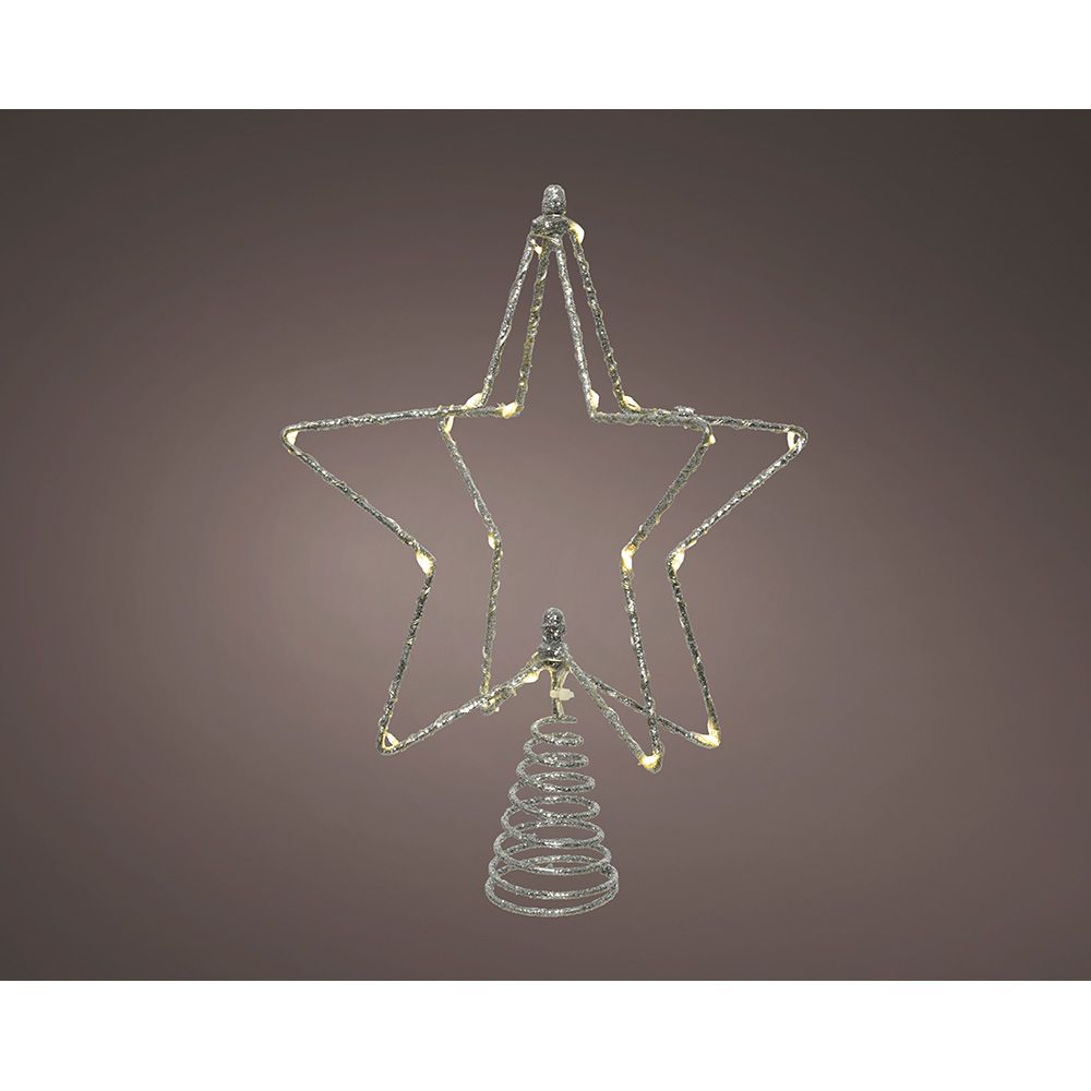 Enfeite de árvore de natal em forma de estrela 3D, prateado, 20 leds, 20 x 5,5 x 25,5 cm