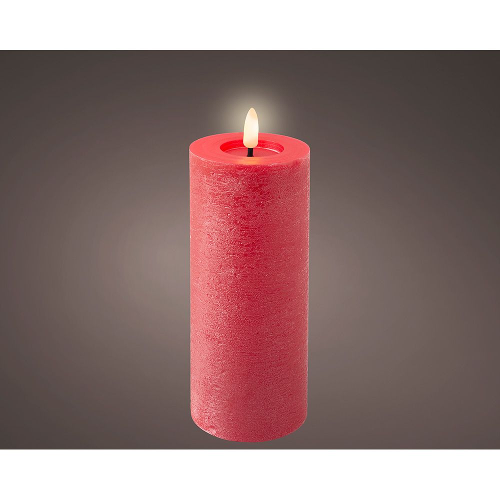 Vela de cera LED vermelha, superfície rústica Ø7 x 19 cm