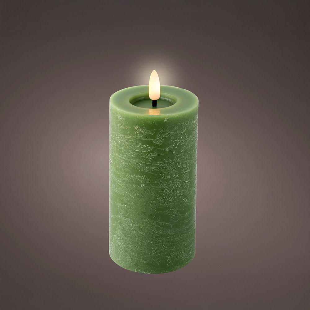 Vela de cera LED, cor verde, acabamento rústico, ø7 x 15 cm