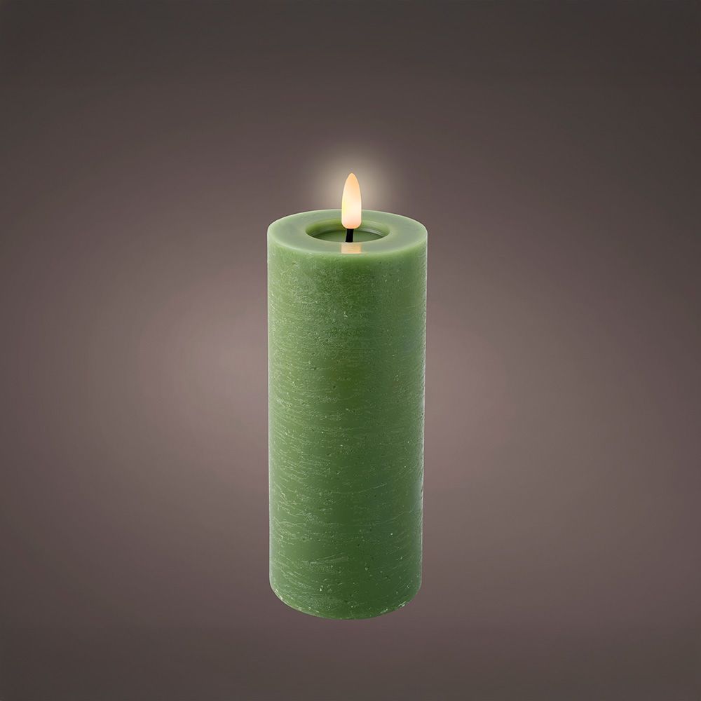 Vela de cera LED, cor verde, acabamento rústico, ø7 x 19 cm