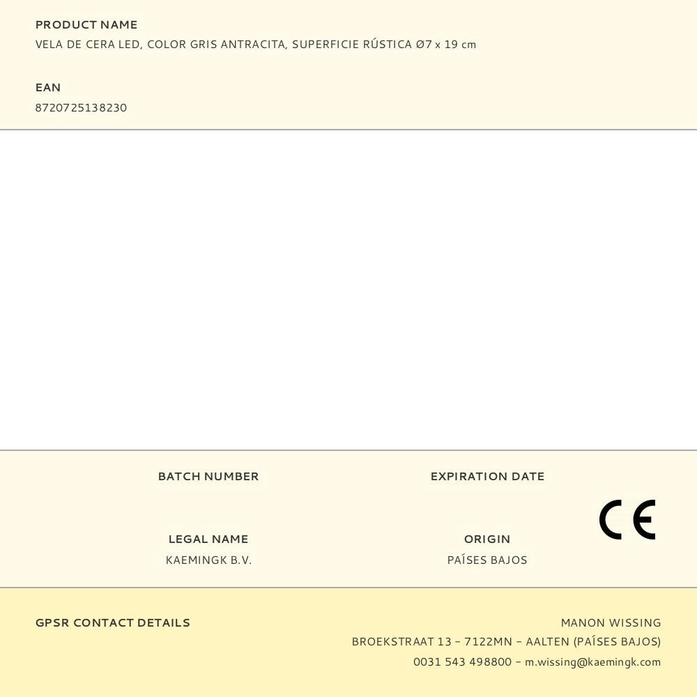 Vela de cera LED, cor cinza antracite, superfície rústica ø7 x 19 cm - Image 2