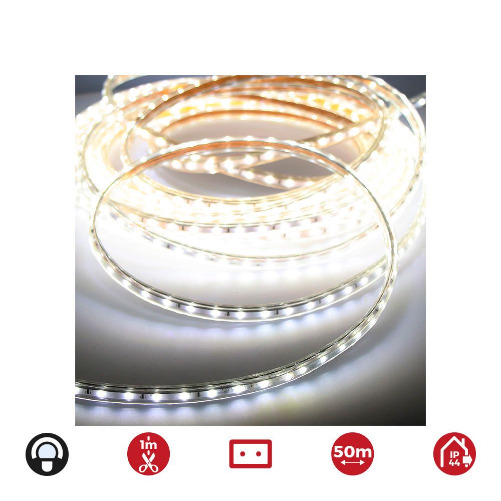 Tira LED 50m. 60 leds/m 4,2W/m branco frio 6.400K, IP44, 220-240V (USO interior-exterior) 12mm grossor EDM