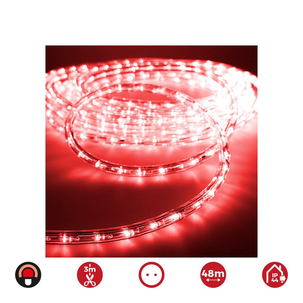 Tubo flexiled 36 leds/m vermelho, 2 vias multifunções, IP44 48m