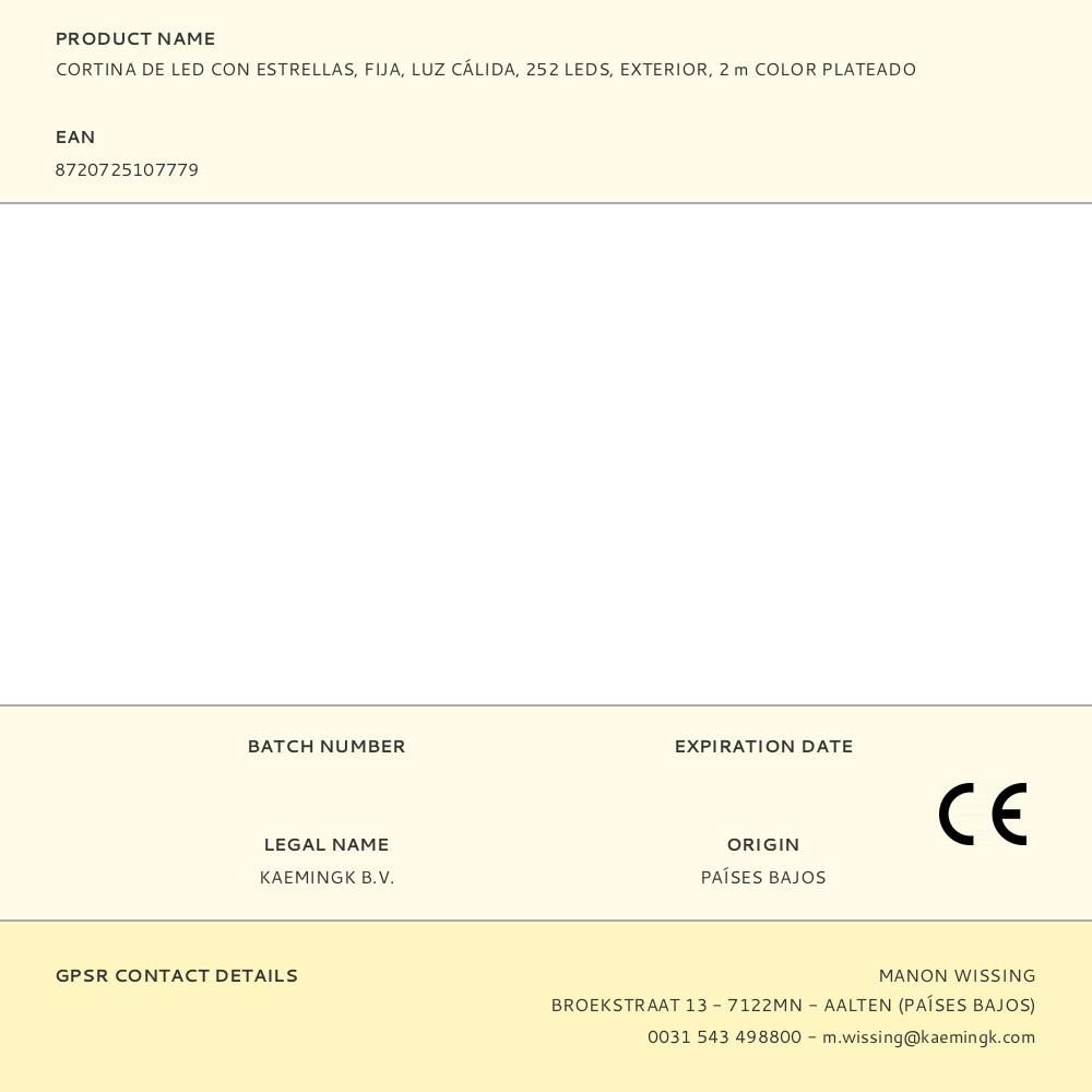 Cortina LED com estrelas, fixa, luz quente, 252 LEDs, exterior, 2 m cor prata - Image 2
