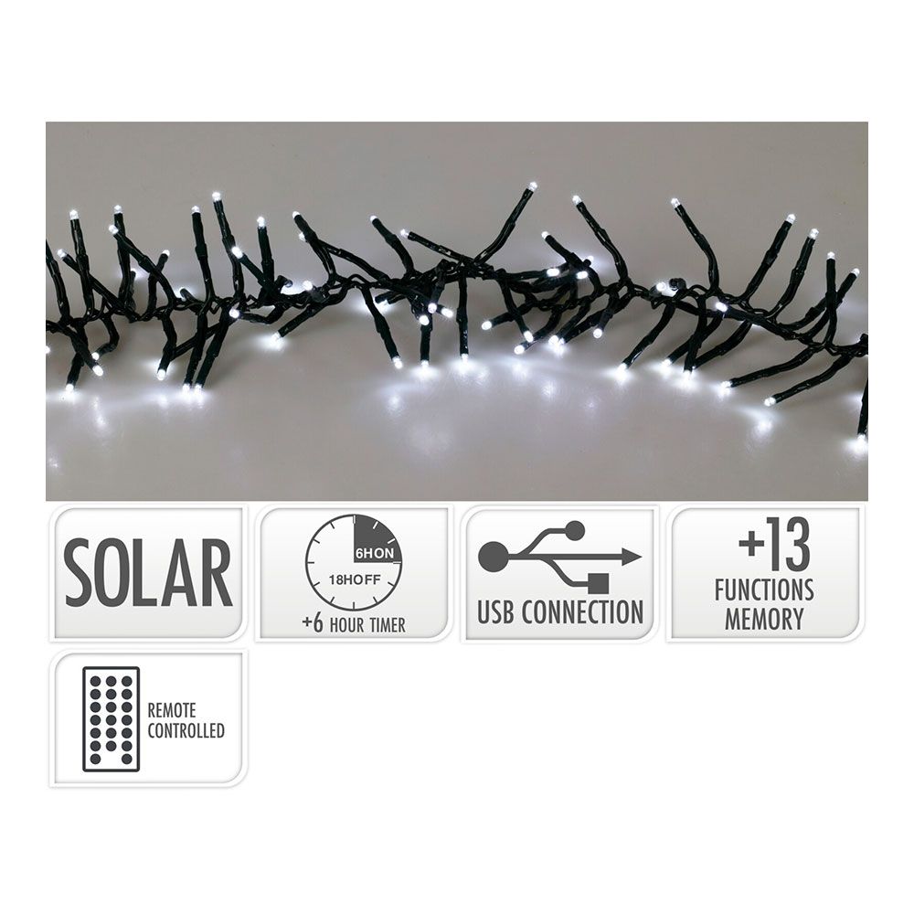 Guirlanda solar recarregável, 768 LEDs, multifuncional, luz fria, exterior, 5,6 m