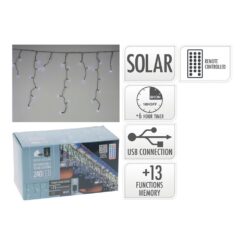 Cortina solar recarregável, 240 LEDs, multifuncional, luz fria, exterior, 8 m