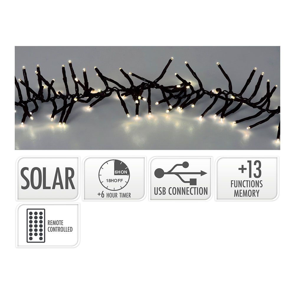 Corda solar recarregável, 768 LEDs, multifuncional, luz quente, exterior, 5,6 m