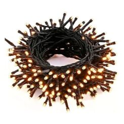 Cordão de luzes LED branco quente 1608 com cabo preto