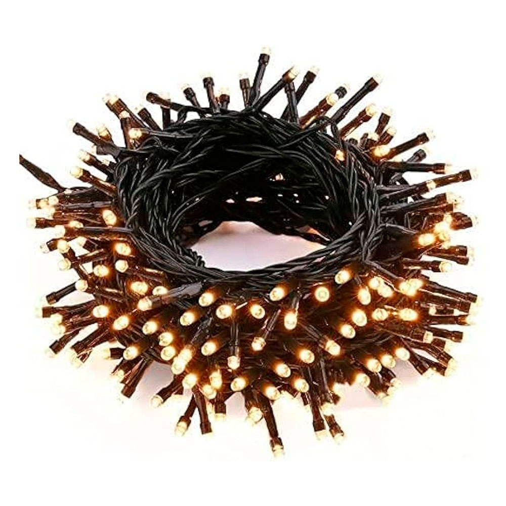 Cordão de luzes LED branco quente 2400 com cabo preto