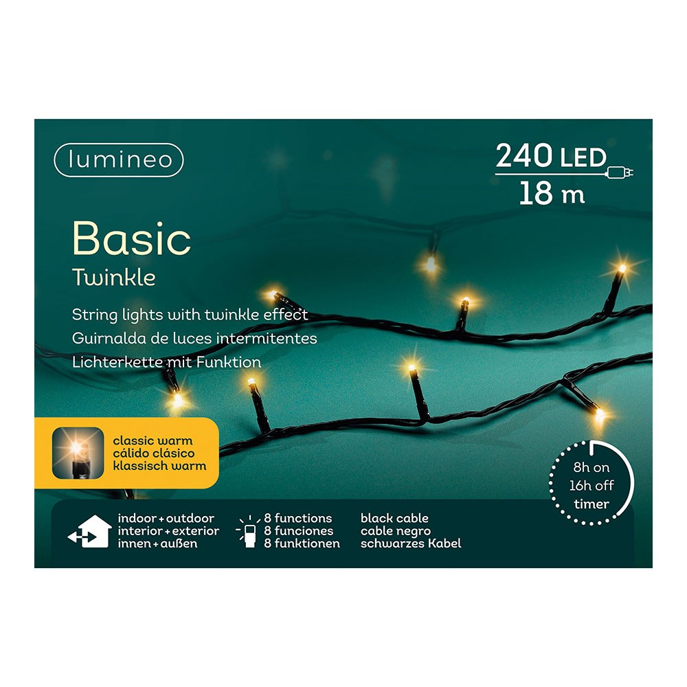 Cordão de luzes LED multifuncionais para exterior, 8 funções, 240 leds, LUZ quente clássica, cabo preto, 18 m - Image 2