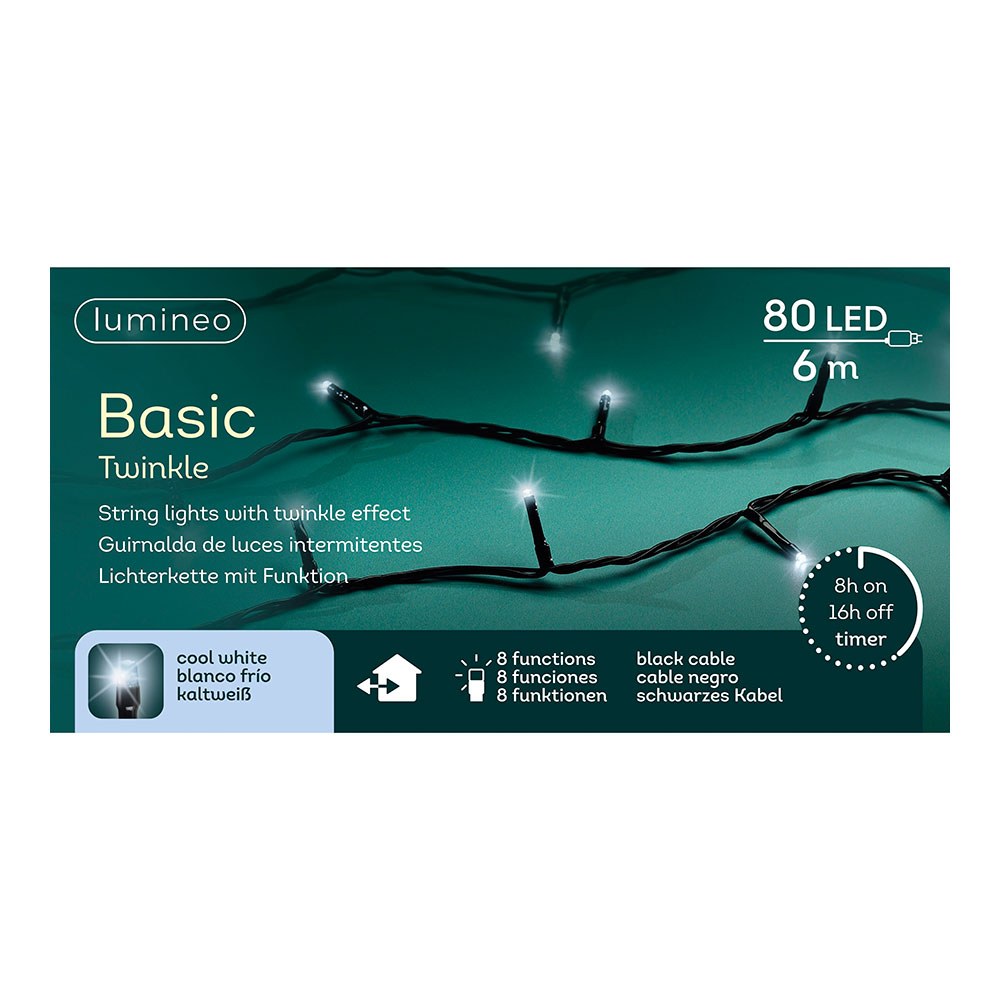 Guirnalda multifunción, uso exterior, basic, blanco frío, cable negro, 80 leds, 6 m - Image 2