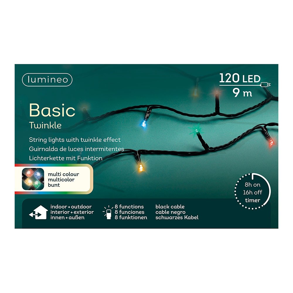 Cordão de luzes LED multifuncionais para exterior, 8 funções, 120 leds, multicolorido, cabo preto, 9 m - Image 2
