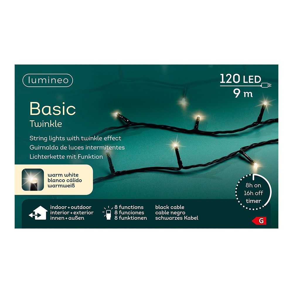 Cordão de luzes LED multifuncionais para exterior, 8 funções, 120 leds, branco quente, cabo preto, 9 m - Image 2