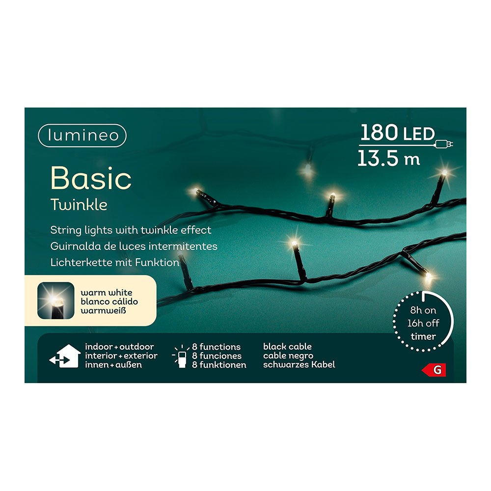Cordão de luzes LED multifuncionais para exterior, 8 funções, 180 leds, branco quente, cabo preto, 13,5 m - Image 2