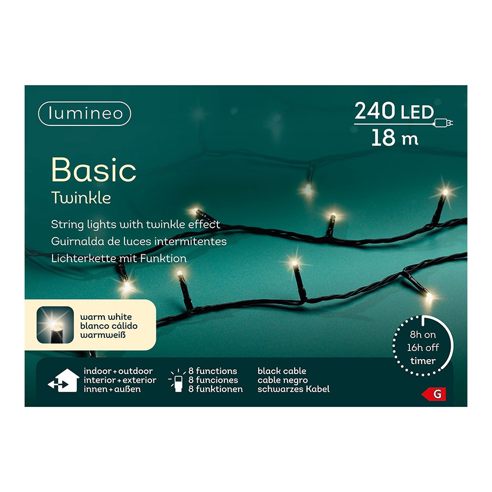 Cordão de luzes LED multifuncionais para exterior, 8 funções, 240 leds, branco quente, cabo preto, 18 m - Image 2