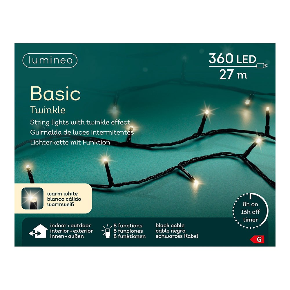 Cordão de luzes LED multifuncionais para exterior, 8 funções, 360 leds, branco quente, cabo preto, 27 m - Image 2