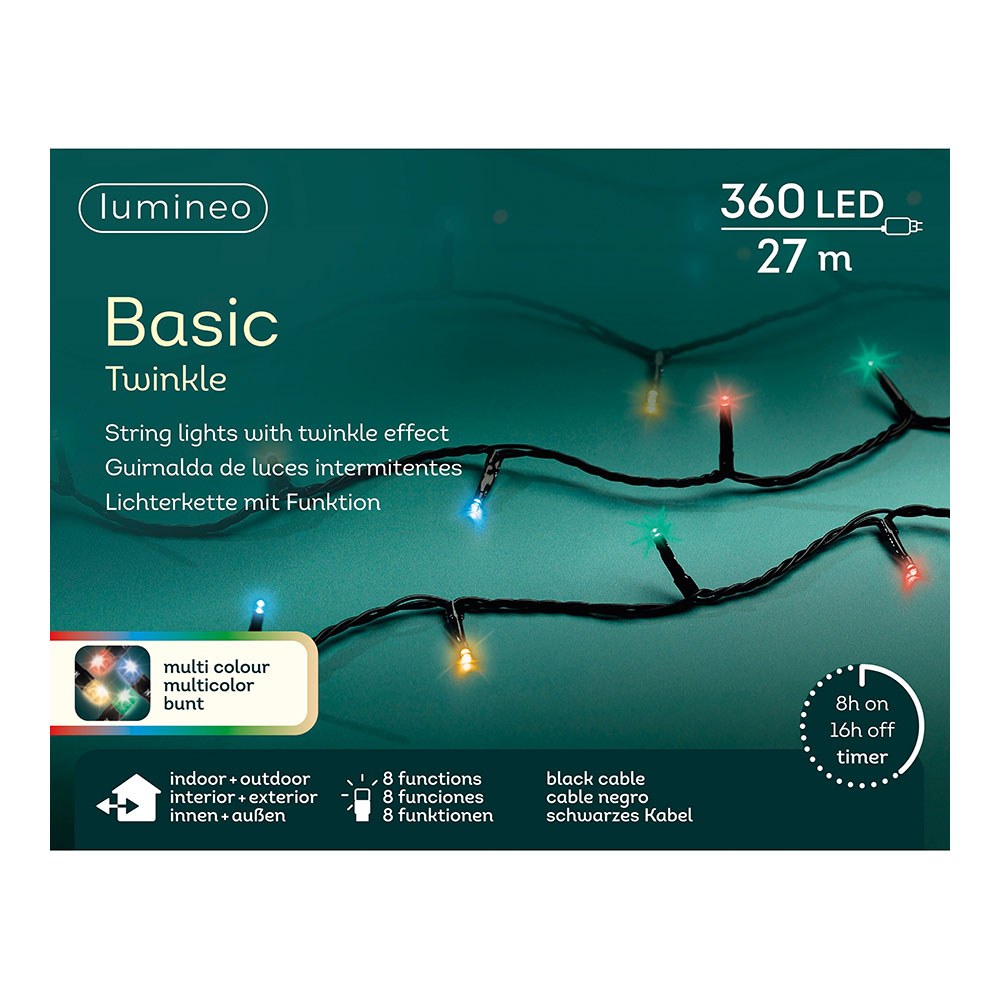 Guirnalda multifunción, uso exterior, basic, multicolor, cable negro, 360 leds, 27 m - Image 2