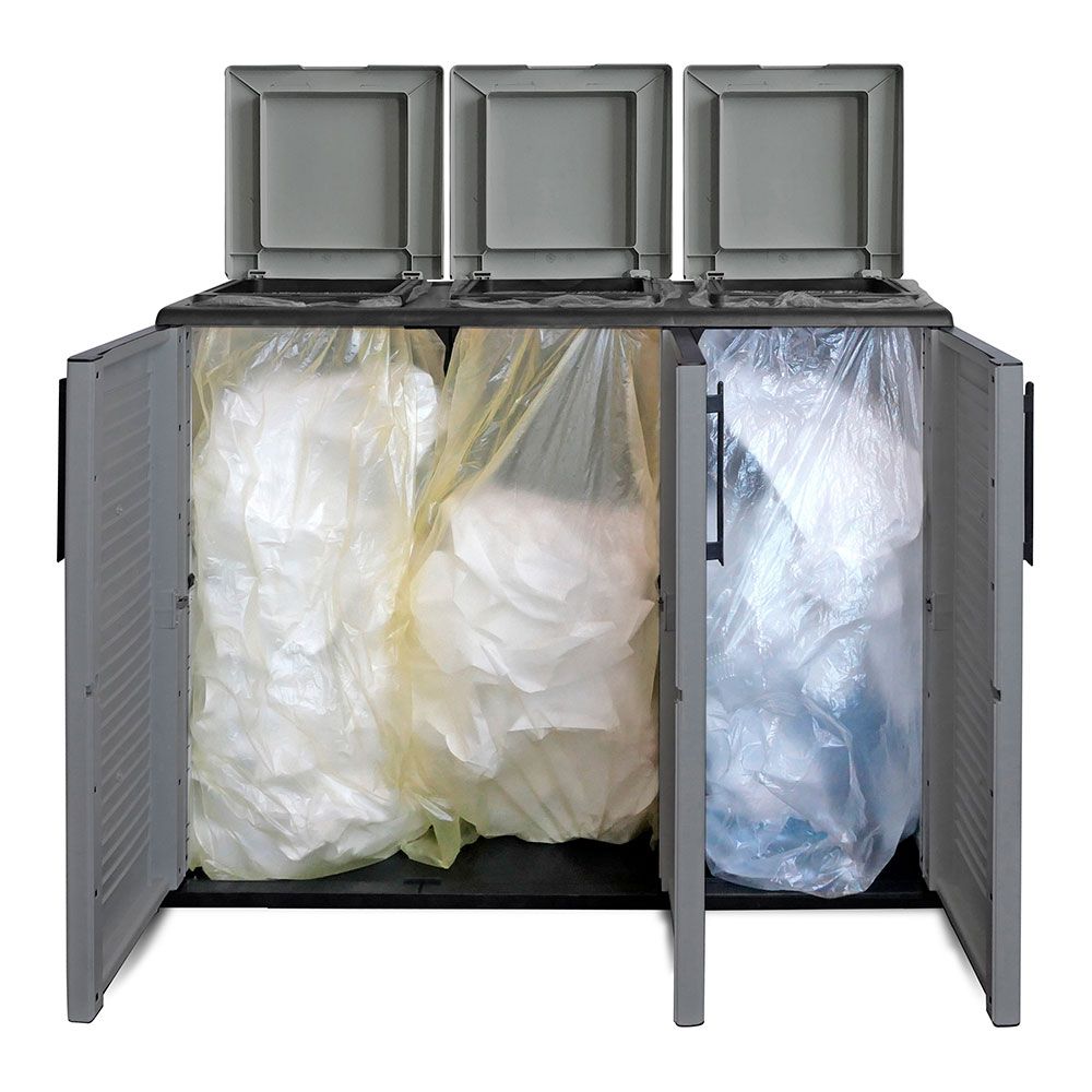 Armário baixo de polipropileno, linha ECO easy, reciclagem seletiva 3 tampas, cinzento escuro, 102 x 37 x 84 cm - Image 2