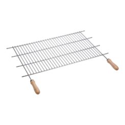 Grelha em aço zincado com cabos de madeira para churrasco 80 x 40 cm